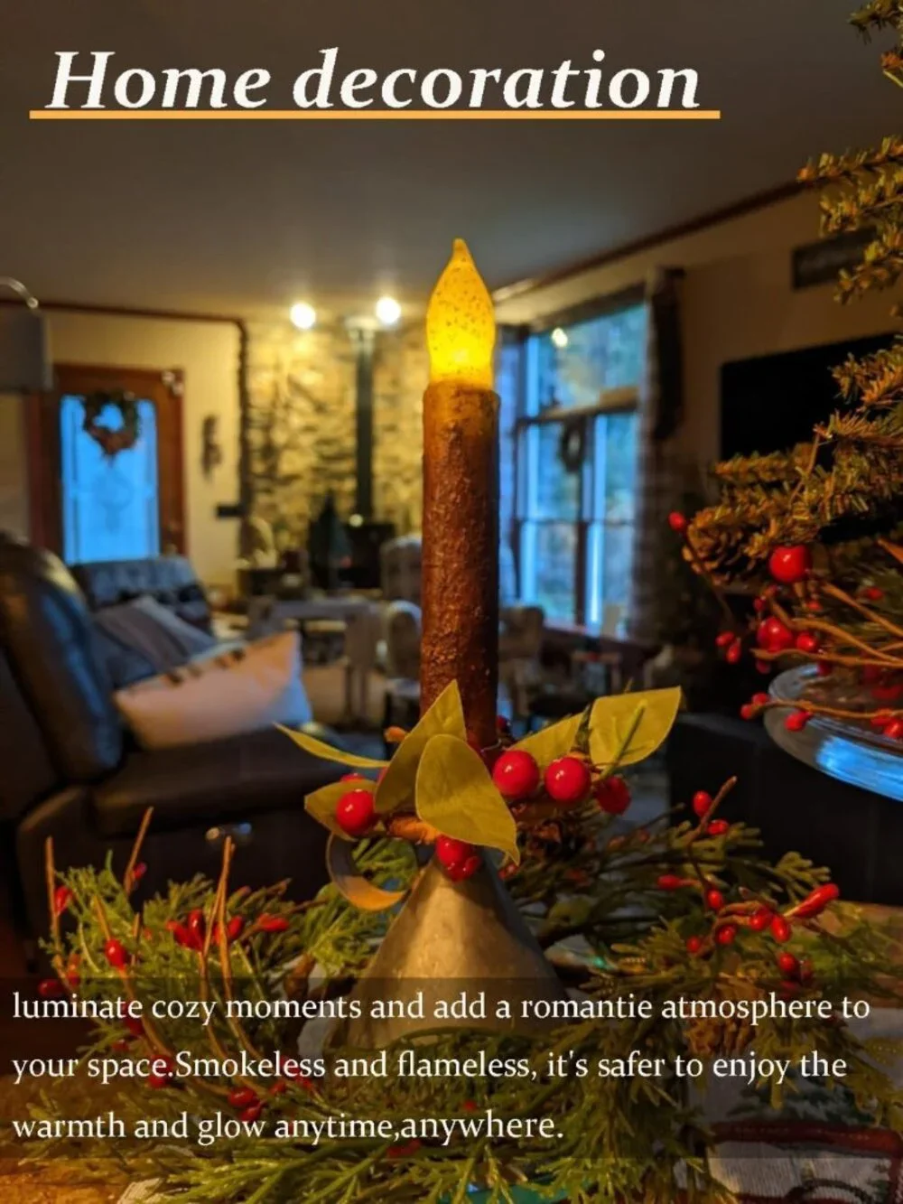 12Pcs 6.5'' Rustic Flameless Taper Candles with Timer | Hand-Dipped Real Wax for